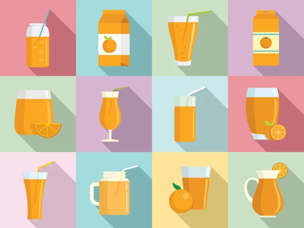 Juice orange icons set, flat style — Stock Vector