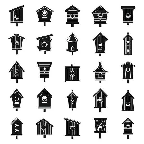 Boom vogel huis pictogrammen set, eenvoudige stijl — Stockvector