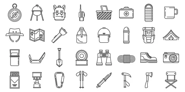 Hiking mountain icons set, outline style — Stock Vector