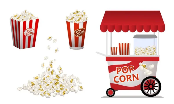 Popcorn icons set, cartoon style — Stock Vector