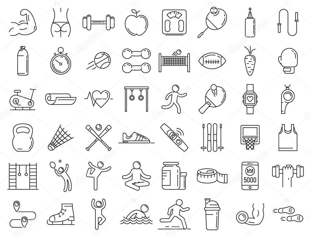 Outdoor fitness icons set, outline style