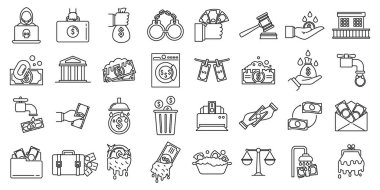 Money laundering offshore icons set, outline style clipart