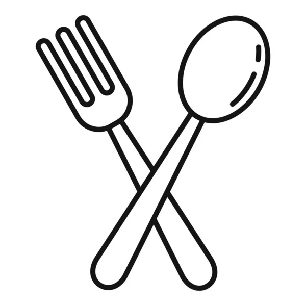 Plastic vork lepel pictogram, omtrek stijl — Stockvector
