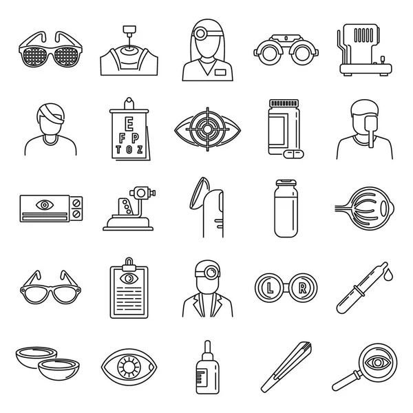 Medical eye examination icons set, outline style — 스톡 벡터