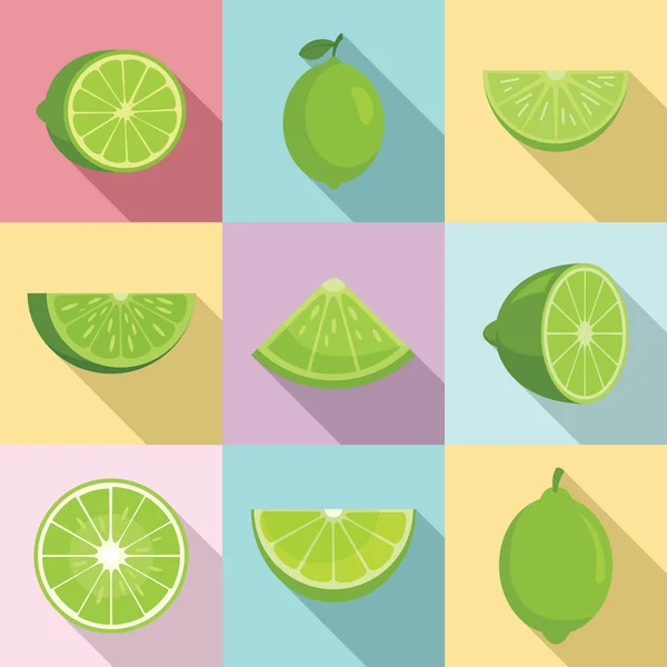 Lime icons set, flat style — 스톡 벡터