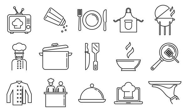 Cooking show bakery icons set, outline style — ストックベクタ