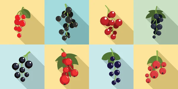 Currant berry icons set, flat style — Stock Vector