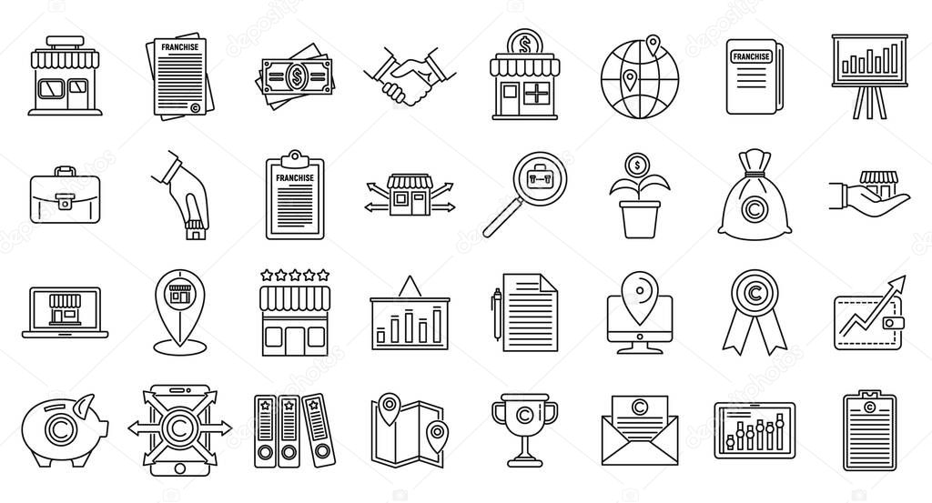 Franchise store icons set, outline style