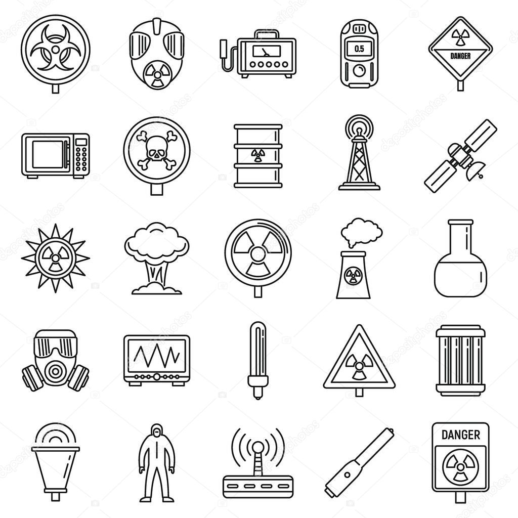 Toxic radiation icons set, outline style