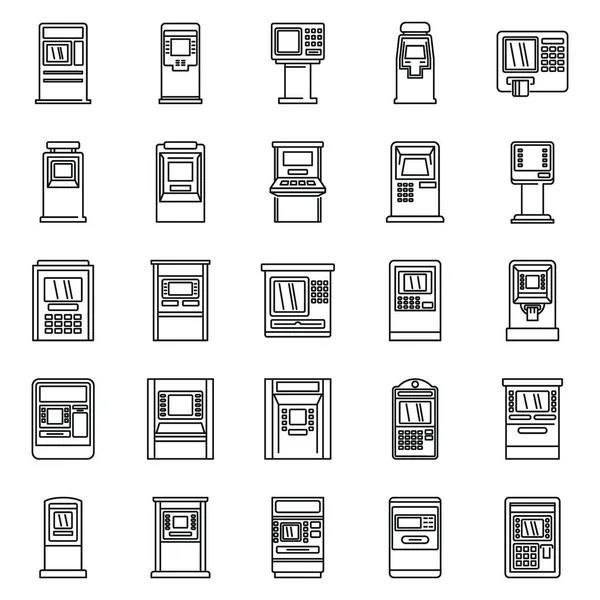 Набор иконок банкомата, стиль контура — стоковый вектор