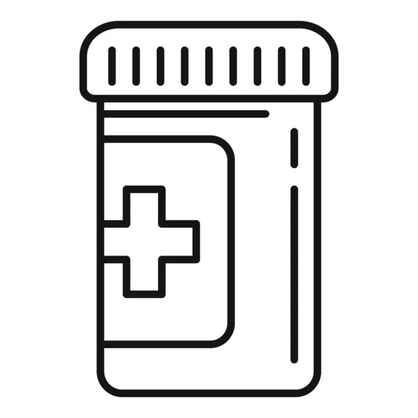 Icono del frasco píldora médica, estilo de esquema — Vector de stock