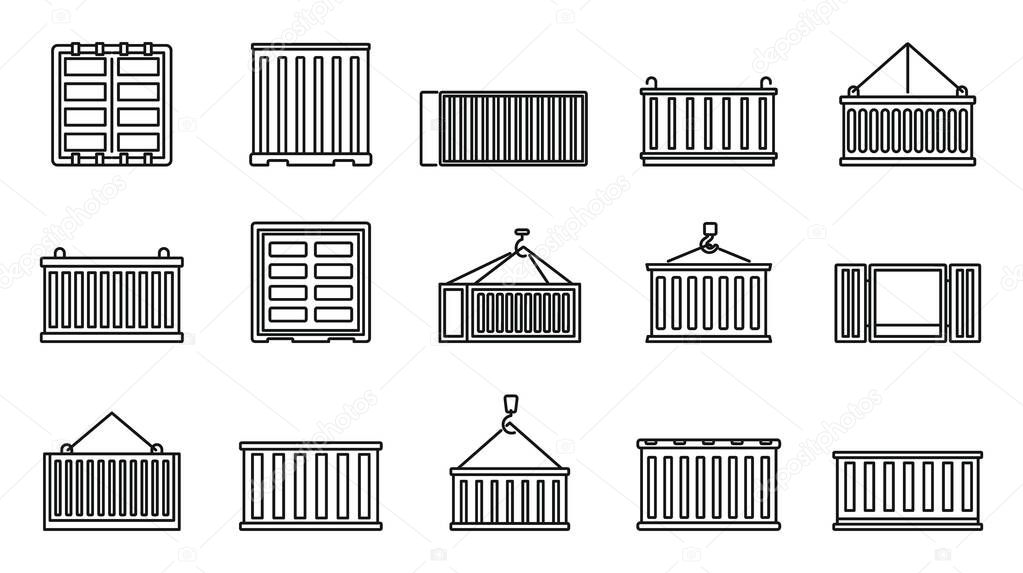 Cargo container storage icons set, outline style
