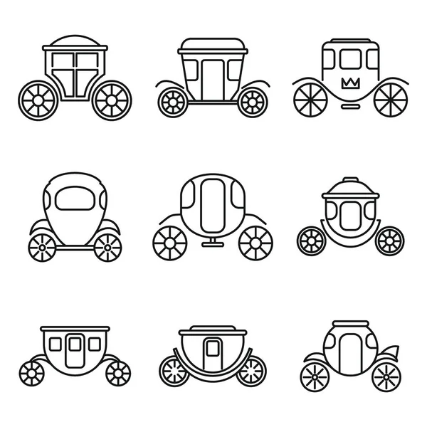 Brougham vagn ikoner set, kontur stil — Stock vektor