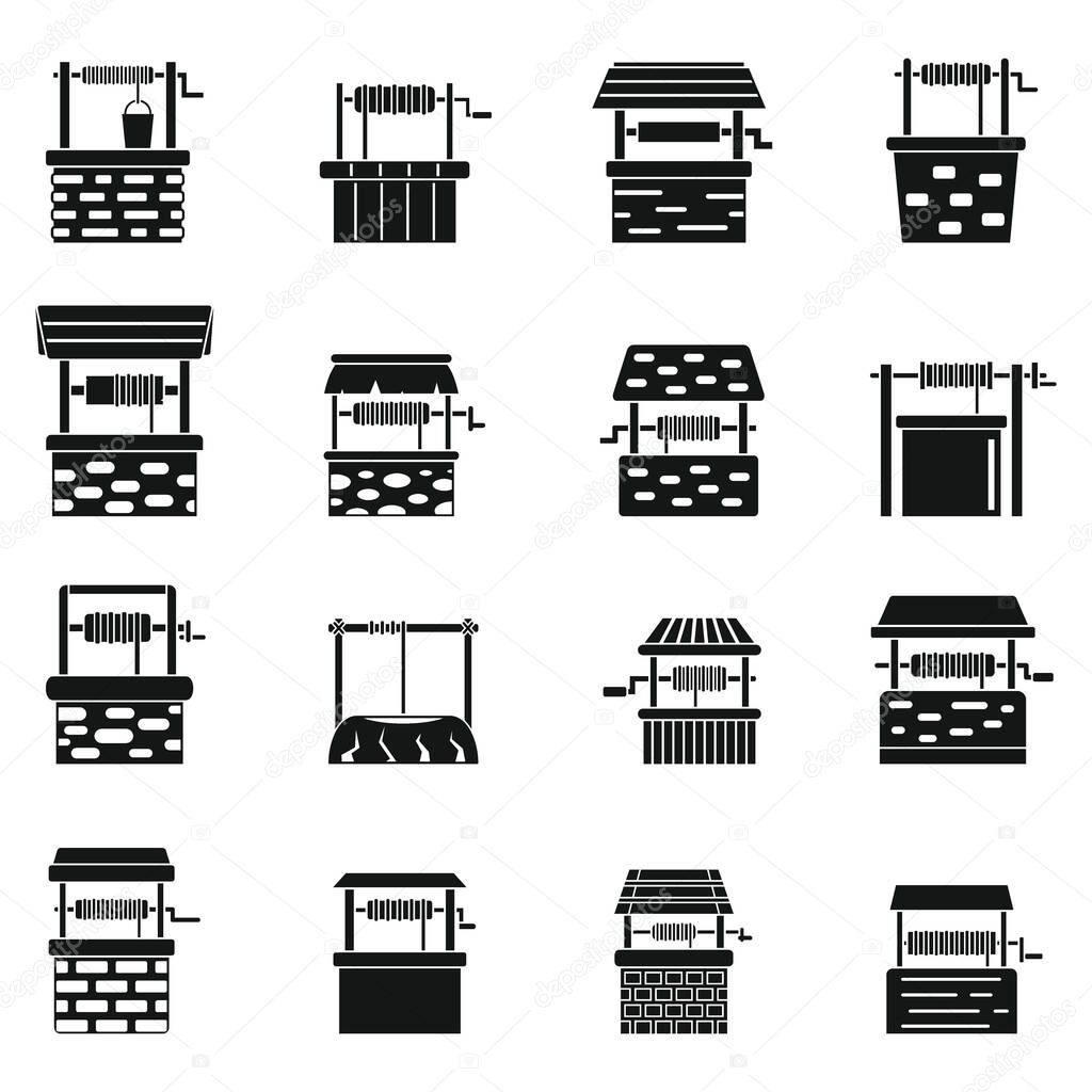 Water well farm icons set, simple style
