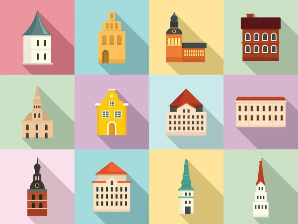 Riga ikonok beállítva, lapos stílus — Stock Vector