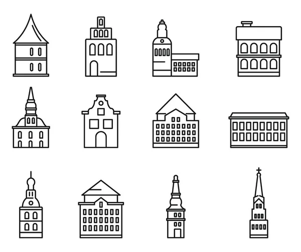 Conjunto de iconos de Riga Letonia, estilo de esquema — Vector de stock