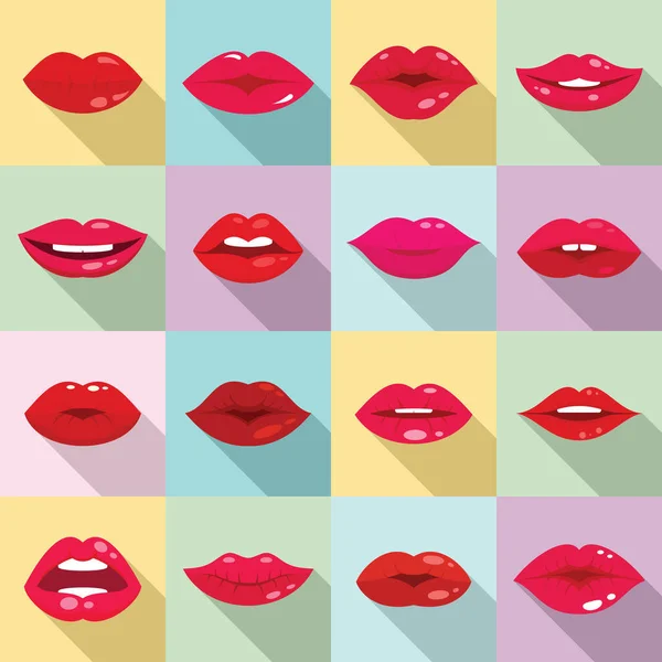 Set di icone bacio, in stile piatto — Vettoriale Stock