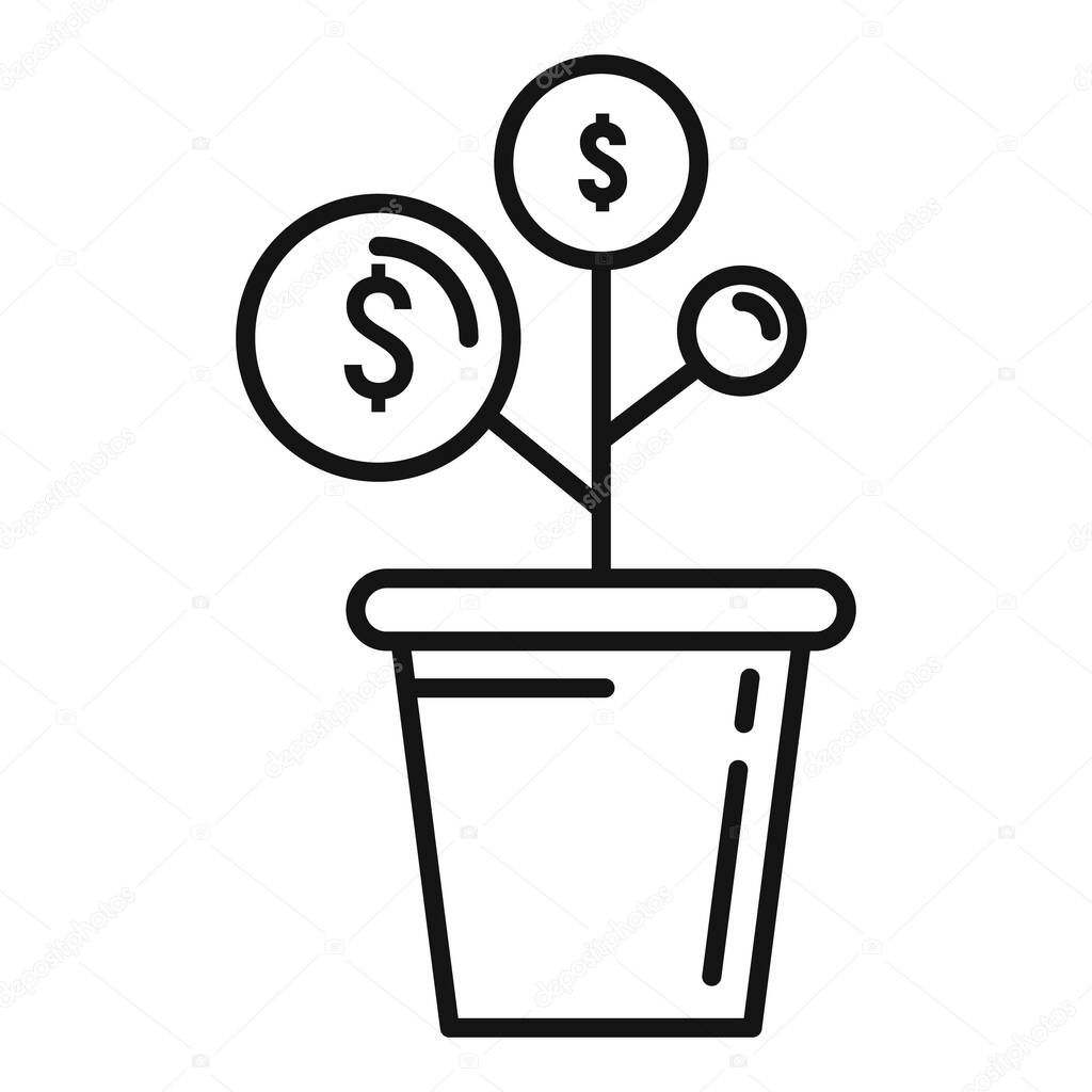 Money grow plant pot icon, outline style