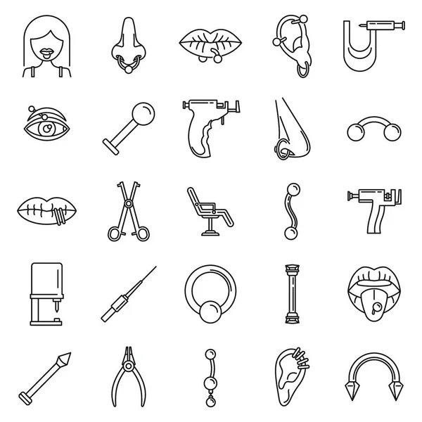 Piercing schoonheid pictogrammen set, omtrek stijl — Stockvector