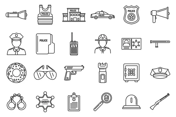 Police station equipment icons set, outline style — Stock Vector