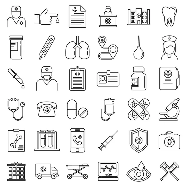 Privé kliniek ziekenhuis iconen set, outline stijl — Stockvector