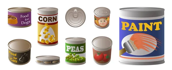 Tin can icons set, cartoon style — Stock Illustration Tin can icons set, cartoon style Royalty Free Stock Vectors