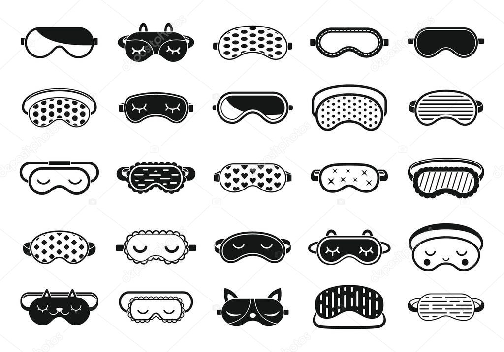 Eye sleeping mask icons set, simple style