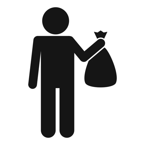 Adam çöp poşeti simgesini alır, basit stil — Stok Vektör
