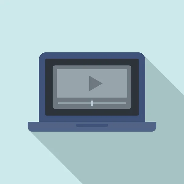Laptop video lesson icon, flat style