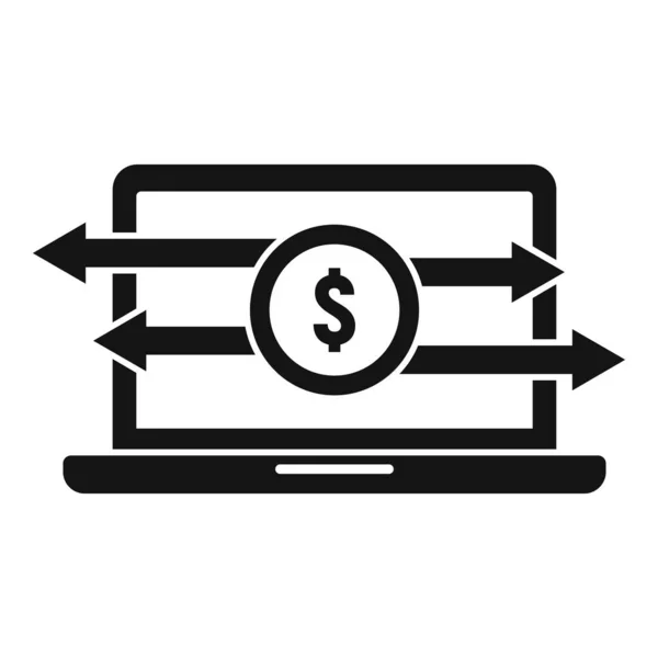 Laptop geld transfer pictogram, eenvoudige stijl — Stockvector