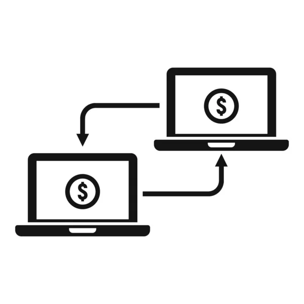 ラップトップネットワークのお金の転送アイコン、シンプルなスタイル — ストックベクタ