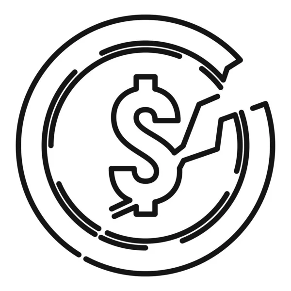 Icono de moneda de dinero en bancarrota, estilo de esquema — Vector de stock