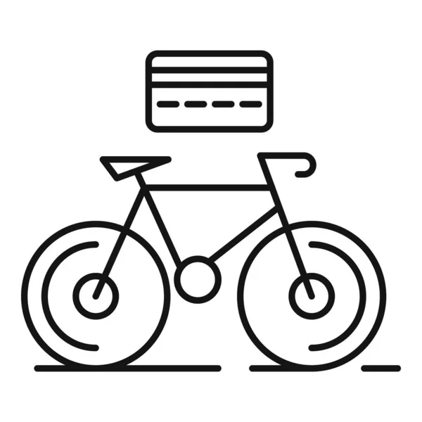 Huur fiets credit card icoon, omtrek stijl — Stockvector