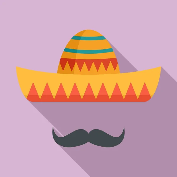 Sombrero e bigode ícone, estilo plano — Vetor de Stock