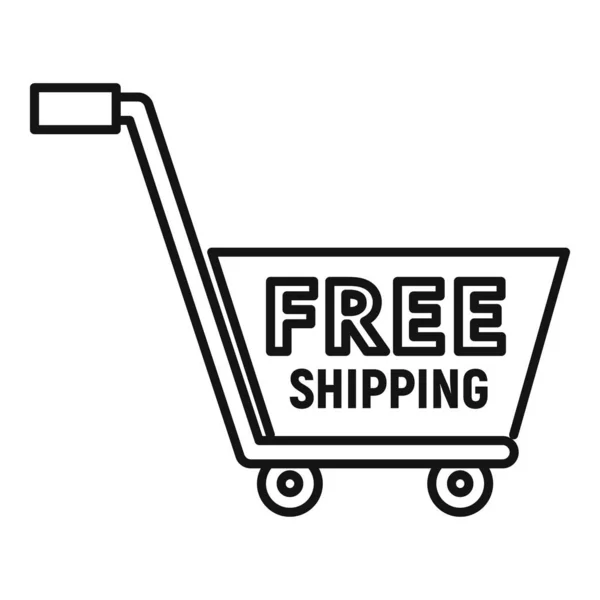 Shop cart icône de livraison gratuite, style contour — Image vectorielle