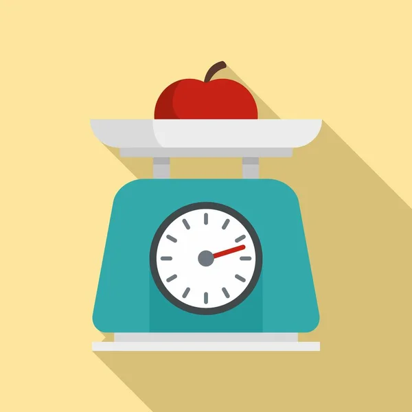 Fruit on kitchen scales icon, flat style — Stock Vector