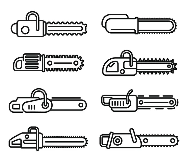 Современный набор иконок бензопилы, стиль контура — стоковый вектор