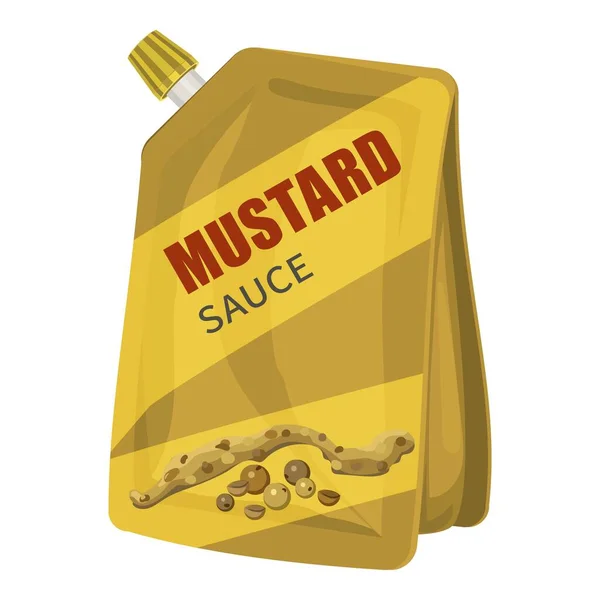 Icône de paquet de moutarde, style dessin animé — Image vectorielle