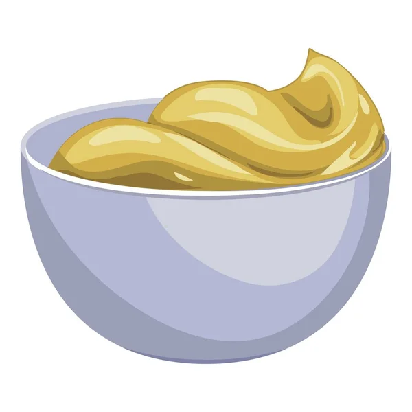 Icône de bol de sauce à la moutarde, style dessin animé — Image vectorielle