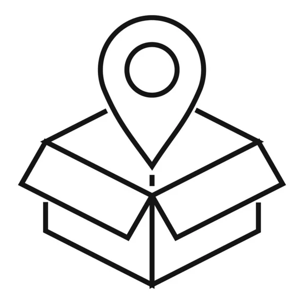 GPS-pin levering doos pictogram, omtrek stijl — Stockvector