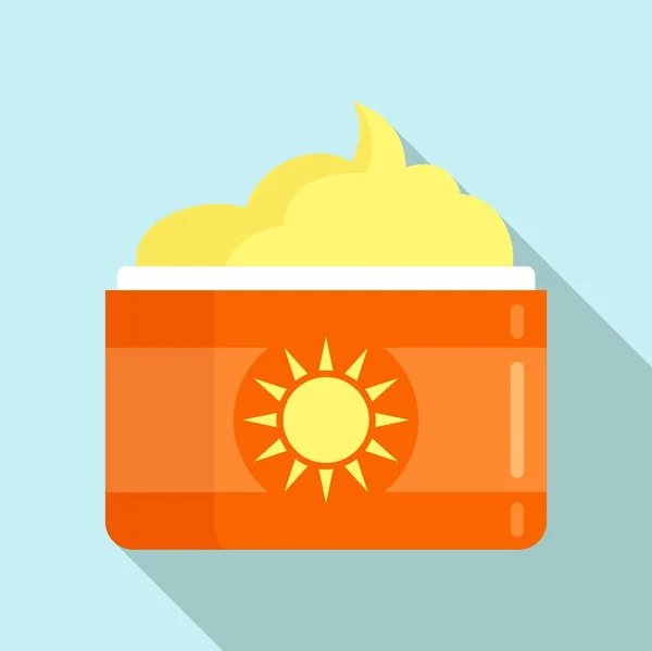 Sunscreen jar cream icon, flat style — Stock Vector