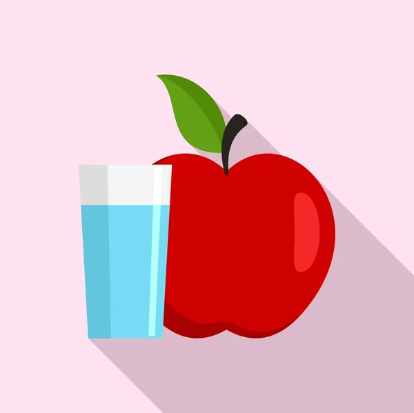 Vatten glas färskt äpple ikon, platt stil — Stock vektor