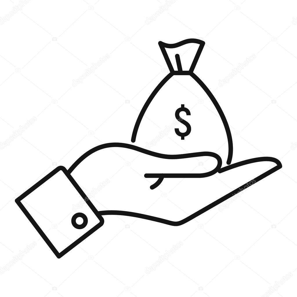 Hand money bag cash back icon, outline style