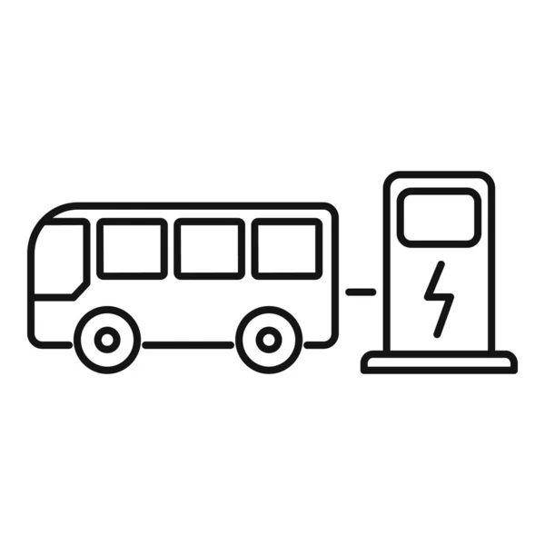 Icono de repostaje eléctrico de bus, estilo de esquema — Vector de stock