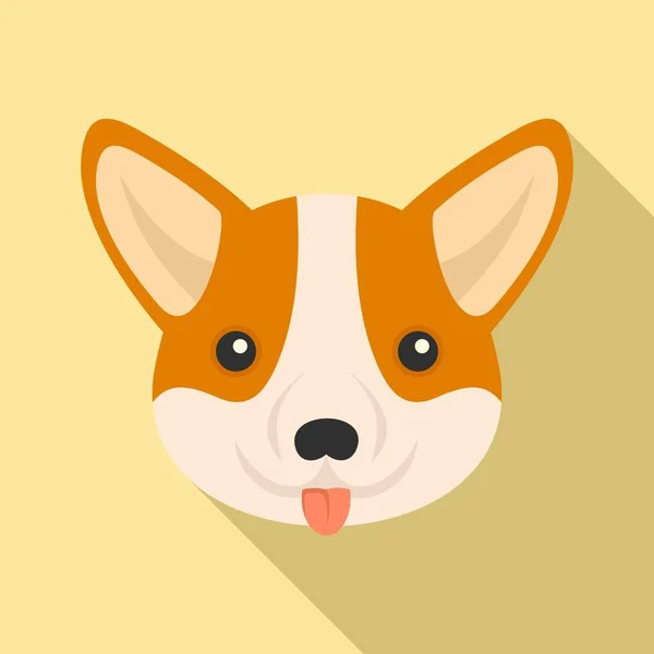 Corgi pies twarz ikona, płaski styl — Wektor stockowy