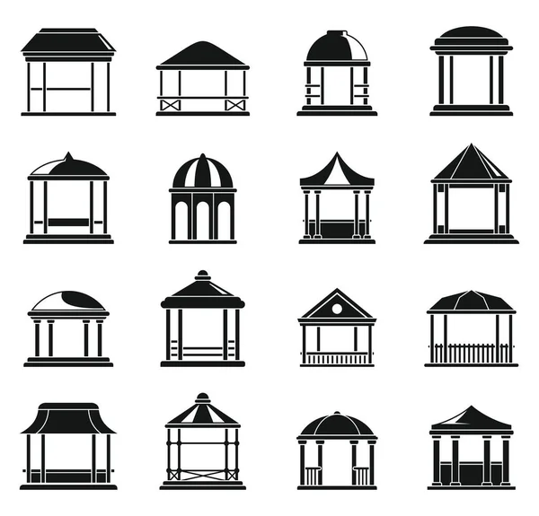 Holz Pavillon Ikonen Set, einfacher Stil — Stockvektor
