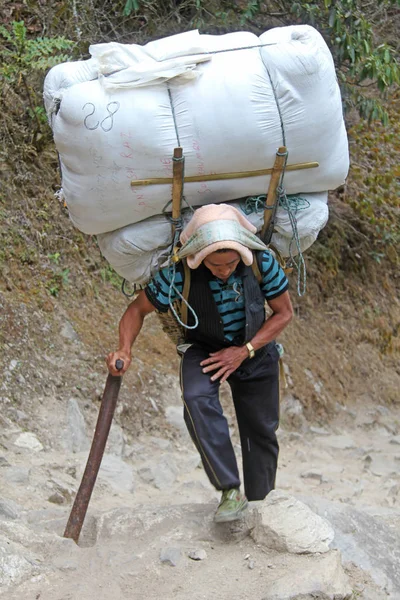 Sherpa Porter przewożących ciężkie worki — Zdjęcie stockowe