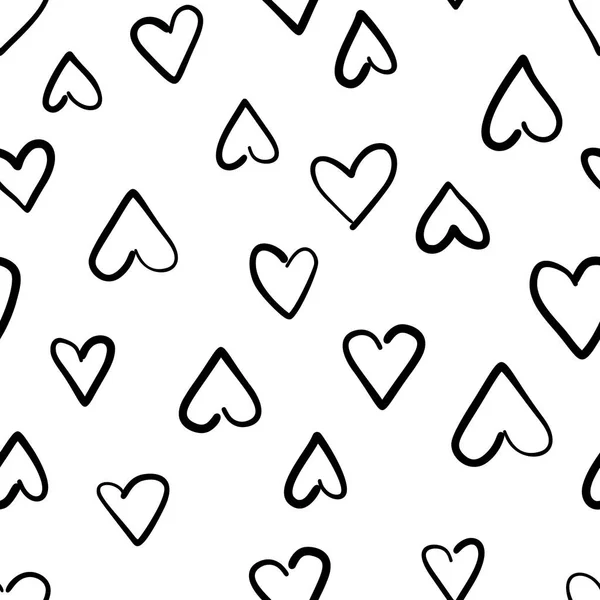 Handgezeichnetes nahtloses Muster mit Herzen auf Weiß. — Stockvektor