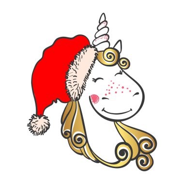 Elle çizilmiş şirin sihirli Unicorn Noel Baba şapkası.