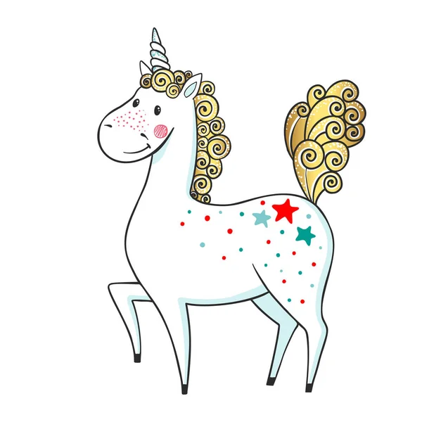 Disegnato a mano Carino magia unicorno . — Vettoriale Stock